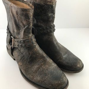 Frye distressed harness ankle boots